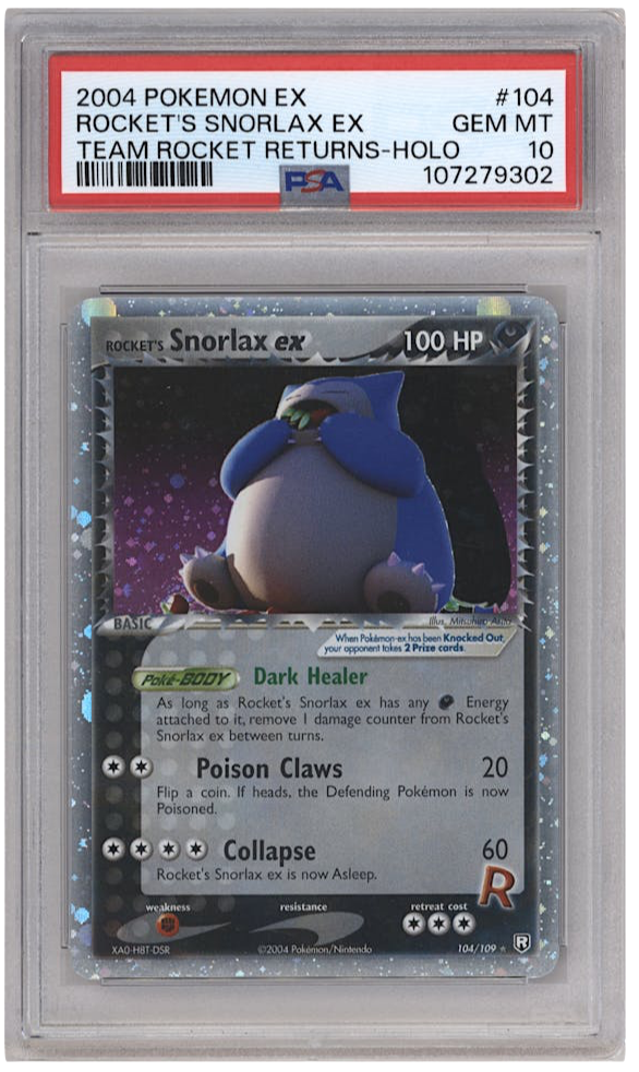 Team Rocket's Snorlax ex card in protective case